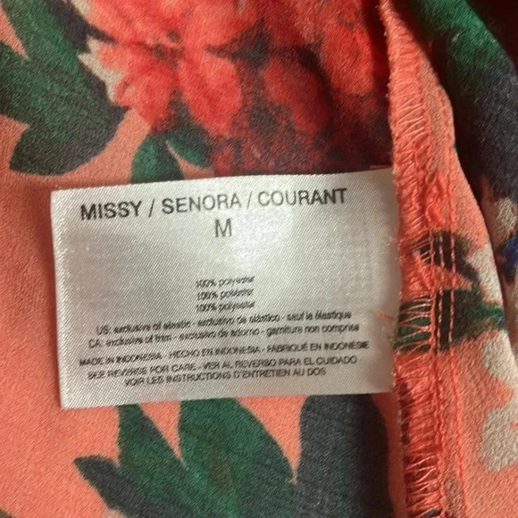 Vintage America Blues Orange Red Floral Pace Bell Sleeve Boho Blouse - Size M - Picture 4 of 5